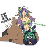 1:1 anthro balls big_balls big_breasts breasts duo female genitals hair herm huge_balls huge_breasts humanoid impregnation intersex intersex/female league_of_legends lillia_(lol) lying_on_another lying_on_breasts milkbuni pulling_hair riot_games taur touching_hair unimpressed vex_(lol)