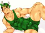  1boy abs animal_ears ass bara black_hair bodysuit bulge covered_abs covered_navel covered_nipples cow_ears cow_horns dark-skinned_male dark_skin facial_hair fake_animal_ears feet_out_of_frame goatee goshingo1 green_bodysuit green_eyes green_hair horns ikusaba_daisuke impossible_clothes large_pectorals long_sideburns male_focus mask mask_on_head mature_male multicolored_hair muscular muscular_male nipple_slip nipples pectoral_cleavage pectorals short_hair sideburns sidepec singlet solo spread_legs stomach taurus_mask thick_thighs thighs tokyo_afterschool_summoners two-tone_hair wrestling_mask wrestling_outfit 