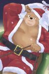 2023 absurd_res anthro bear belly big_belly black_nose bottomwear brown_body brown_fur bulge christmas christmas_clothing christmas_headwear clothing en_1_9 fur hat headgear headwear hi_res holidays humanoid_hands kemono male mammal moobs navel overweight overweight_male santa_claus santa_hat shorts snow snowing solo