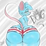 1:1 2023 anthro big_butt biped black_eyebrows black_eyelashes black_text black_whiskers blue_body blue_ears blue_eyes blue_freckles blue_fur blue_hair blue_tuft breasts british butt butt_focus cheek_tuft clothed clothing colored digital_drawing_(artwork) digital_media_(artwork) english_text exclamation_point eyebrows eyelashes facial_tuft female female_anthro flag_panties flag_underwear foreshortening fur fur_tuft gloryworm grey_background hair half-length_portrait hi_res interjection long_tail looking_at_viewer looking_back looking_back_at_viewer mammal mia_mouse mostly_nude mostly_nude_anthro mostly_nude_female mouse mouse_ears mouse_tail murid murine nipples no_pupils panties panties_only pink_inner_ear pink_nipples pink_nose pink_tail portrait rodent simple_background skindentation solo sound_effects tail text thick_thighs topless topless_anthro topless_female tuft underwear underwear_only union_jack union_jack_clothing whiskers