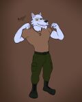 absurd_res anthro boots canid canine canis clothing dog_tags flexing footwear fur hi_res louis_(mckodimus) male mammal mckodimus military scar sketch solo white_body white_fur wolf yellow_eyes