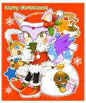  1girl animal_ears blaze_the_cat blue_eyes cat_ears cat_girl cat_tail chocola_(sonic) coffee eyelashes forehead_jewel furry furry_female gift gift_bag gloves heart highres holding holding_letter kusunoki_cherry letter looking_at_viewer merry_christmas purple_fur red_background red_footwear sonic_(series) tail white_gloves yellow_eyes 