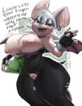 anthro areola bat biped breasts cjfurs clothing dialogue eyeliner female fur genitals hi_res looking_at_viewer makeup mammal nipples open_mouth pussy rouge_the_bat sega solo sonic_the_hedgehog_(series) tan_body white_body white_fur