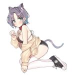  1girl aa211108 animal_collar animal_ears asakura_toru bikini black_bikini blush breasts cat_ears cat_tail collar earrings idolmaster idolmaster_shiny_colors jewelry kemonomimi_mode light_smile looking_at_viewer looking_to_the_side medium_breasts paw_pose short_hair simple_background solo swimsuit tail thighhighs white_background white_thighhighs yellow_car 