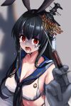  1girl 1other black_hair black_hairband black_neckerchief blue_sailor_collar breasts commentary_request cosplay crop_top crying crying_with_eyes_open eckert&amp;eich fusou_(kancolle) hairband head_only highres kantai_collection large_breasts long_hair looking_at_viewer neckerchief one-hour_drawing_challenge red_eyes sailor_collar shadow shimakaze_(kancolle) shimakaze_(kancolle)_(cosplay) shirt sleeveless sleeveless_shirt syringe tears upper_body 