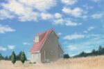  blue_sky bush cloud day drawfag field house no_humans oekaki original outdoors sky tree wheat_field window 