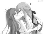  ! 2girls artist_name black_bow black_nails blush bow breasts completely_nude fu_hua fu_hua_(herrscher_of_sentience) greyscale hand_on_another&#039;s_back heart highres honkai_(series) honkai_impact_3rd hug kiss long_hair medium_breasts monochrome multiple_girls nude simple_background tearing_up tears upper_body white_background yuhuria_52 yuri 
