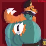 absurd_res anthro anus bent_over big_butt blush bulge butt canid canine clothed clothing epic_games fennix_(fortnite) fortnite fox fur green_clothing hi_res latex latex_clothing looking_back male mammal nervous nervous_smile open_clothing orange_body orange_fur siamesecatartz smile solo spikes suit tail thick_thighs torn_clothing white_body white_fur yellow_eyes