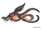  animal_focus beak chimera commentary_request copyright_notice dragon fins from_side full_body highres horizontal_pupils monster no_humans orange_eyes original profile simple_background solo spikes suction_cups tentacles white_background yamamura_le 