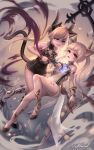  animal_ears blade_&amp;_soul blood gun kie_(wylee2212) lyn_(blade_&amp;_soul) nekomimi tail tattoo yuri 