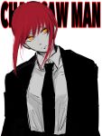  1girl absurdres black_jacket black_necktie black_suit breasts chainsaw_man closed_mouth copyright_name dress_shirt eyelashes geromi_(st_3924) hair_between_eyes head_tilt high_contrast highres jacket looking_at_viewer makima_(chainsaw_man) necktie office_lady red_hair ringed_eyes shirt sidelocks simple_background solo straight-on suit upper_body white_background white_shirt yellow_eyes 