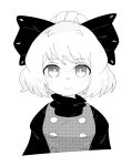  1girl bow chibeany closed_mouth commentary_request greyscale hair_bow highres kurodani_yamame looking_at_viewer monochrome short_hair simple_background solo touhou upper_body 
