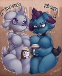 2024 3_fingers animal_humanoid anthro artist_name azura_inalis beverage big_breasts big_butt blue_body blue_fur blush blush_lines breasts butt coffee coffee_cup colored comparing comparison container cup depresso digital_drawing_(artwork) digital_media_(artwork) digital_painting_(artwork) directional_arrow duo ears_down ellipsis english_text espurr facial_tuft featureless_breasts featureless_crotch felid felid_humanoid feline female female/female fingers fur generation_6_pokemon grey_body grey_fur hi_res holding_object humanoid mammal mammal_humanoid motion_lines nintendo nude pal_(species) palworld pivoted_ears pokemon pokemon_(species) portrait purple_eyes shaded signature simple_background standing stare tail text thick_thighs three-quarter_portrait wide_hips