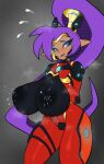 2022 absurd_res big_breasts blush bodily_fluids breasts eyebrows female genie genitals hair hi_res humanoid humanoid_pointy_ears lactating lips machine purple_eyebrows purple_hair purple_lips pussy robot shantae shantae_(series) solo wayforward zzvinniezz