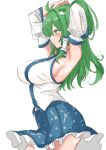  1girl absurdres explosive green_hair grenade highres japanese_clothes kochiya_sanae kuraki miko simple_background solo touhou white_background 