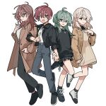  4girls ahoge blonde_hair brown_eyes brown_hair full_body genderswap genderswap_(mtf) green_hair grey_background half_updo highres idolish7 inumaru_toma isumi_haruka long_hair looking_at_viewer medium_hair mido_torao multiple_girls nanman natsume_minami red_eyes red_hair short_hair short_twintails side_ponytail simple_background twintails yellow_eyes zool 