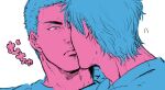  2boys buzz_cut close-up couple godfather_jiji highres kiss looking_at_another male_focus monochrome multiple_boys portrait rukawa_kaede sakuragi_hanamichi short_hair simple_background slam_dunk_(series) translation_request very_short_hair white_background yaoi 