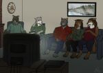 absurd_res animated anthro awkward_moment canid canine canis clock electronics erin_hughes_(character) family female fireplace furniture group hex_(satanic-furry) hi_res home living_room male mammal picture_frame red_wolf sex_tape shocked_expression smile smirk sofa television vcr wolf yenoc yenocwolf