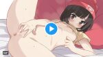  1girl anus black_eyes black_hair blush breasts closed_mouth clothes_lift commentary_request fake_play_button female_masturbation fingering highres leg_up masturbation momendoufu nipples pokemon pokemon_sm pussy pussy_juice red_headwear selene_(pokemon) shirt shirt_lift short_hair short_sleeves small_breasts solo spread_legs sweat tears uncensored vaginal yellow_shirt 