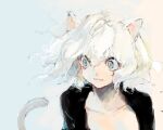  1other animal_ears bad_drawr_id bad_id black_jacket blue_background cat_ears cat_tail collarbone grey_eyes hunter_x_hunter jacket medium_hair neferpitou oekaki ohiam solo tail tail_raised two-tone_background upper_body white_hair yellow_background 