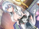  breast_hold cleavage emoi_do heterochromia maid nagon no_bra open_shirt skirt_lift stockings thighhighs 