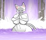 anthro big_breasts big_butt breasts butt calm convenient_censorship crossed_arms domestic_cat eyes_closed felid feline felis female hayakain huge_breasts huge_butt kitty_(hayakain) mammal meditating meditation navel nekokai solo thick_thighs water waterfall wide_hips