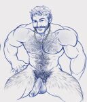  1boy abs bara beard blue_theme call_of_duty call_of_duty:_modern_warfare_2 captain_price chest_hair completely_nude cropped_legs facial_hair foreskin full_beard gryph_(gryphonburger) hairy half-erect large_pectorals looking_at_viewer male_focus mature_male monochrome muscular muscular_male navel navel_hair nipple_hair nipples nude pectoral_cleavage pectorals seductive_smile short_hair smile solo stomach thick_beard thick_chest_hair thick_eyebrows thick_leg_hair thick_navel_hair thick_thighs thighs uncensored very_hairy 