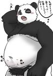 2024 anthro barely_visible_genitalia barely_visible_penis bear belly big_belly black_body black_nose blush eyes_closed genitals giant_panda hi_res japanese_text kemono male mammal moobs navel open_mouth overweight overweight_male penis pubes simple_background solo text tobyou_222 white_background white_body yawn