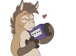 &lt;3 2024 anthro brown_body brown_fur digital_media_(artwork) eyes_closed fur gamecube holding_object mammal mangoyena nintendo simple_background solo white_background