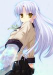  angel_beats! blazer hand_sonic jacket miyai_sen school_uniform silver_hair skirt solo tenshi_(angel_beats!) yellow_eyes 