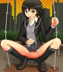  amagami black_eyes black_hair blush censored kneehighs long_socks nanasaki_ai public smile spread_legs swing 