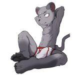 anthro athletic athletic_male big_bulge bulge clothed clothing detailed_bulge gelato_(latotabo) genital_outline hi_res latotabo male mammal murid murine penis_outline rat rodent simple_background sitting solo topless underwear underwear_only white_background