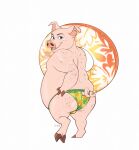 2024 anthro artist_name barefoot basil_(urbansaint) biped bulge butt button_ears clothed clothing cloven_hooves curled_tail digital_drawing_(artwork) digital_media_(artwork) domestic_pig ershd feet fingers floppy_ears freckles full-length_portrait hand_on_hip hi_res holding_pool_toy hooved_fingers hooves looking_at_viewer looking_back looking_back_at_viewer male mammal monotone_body on_one_leg open_mouth open_smile overweight pink_body pool_toy portrait rear_view short_tail simple_background smile smiling_at_viewer solo speedo standing suid suina sus_(pig) swim_ring swimwear tail three-quarter_view topless white_background