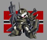  alternate_color arm_shield commentary_request full_body gun gundam gundam_0080 holding holding_gun holding_weapon horns kampfer_(mobile_suit) legs_apart looking_at_viewer mecha mecha_focus mobile_suit no_humans one-eyed red_eyes redesign robot science_fiction sd_gundam shoulder_spikes single_horn solo spikes standing sword takaba_akinori weapon weapon_on_back zeon 