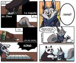 2024 ailurid anthro bear canid canine clothing comic corsac_fox dialogue dreamworks duo english_text female fox fur giant_panda grey_body grey_fur hi_res juanp1arts kung_fu_panda looking_at_viewer mahjong male mammal master_po_ping master_shifu multicolored_body open_mouth overweight red_panda size_difference smile solo spanish_text tail text translated true_fox zhen_(kung_fu_panda)