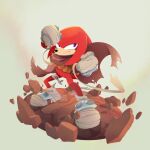  1boy alternate_costume archived_source bandages cape clenched_hands drawfag full_body furry furry_male grey_background highres knuckles_the_echidna male_focus purple_eyes rock solo sonic_(series) standing torn_cape torn_clothes 