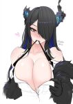  absurdres asymmetrical_horns bare_shoulders black_hair blue_hair breasts cleavage clothing_cutout colored_inner_hair crystal_horn demon_horns highres hololive hololive_english horn_flower horns large_breasts looking_at_viewer multicolored_hair myth1carts nerissa_ravencroft nerissa_ravencroft_(1st_costume) red_eyes short_hair shoulder_cutout split-color_hair two-tone_hair undressing uneven_horns virtual_youtuber 