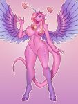 absurd_res anthro areola breasts crown dragon ear_fins equid equine fan_character fin genitals hasbro headgear heart_symbol hi_res hooves horn hybrid mammal my_little_pony mythological_creature mythological_equine mythological_scalie mythology nipples nude pink_body pink_scales purple_eyes pussy scales scalie solo standing winged_unicorn wings
