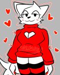 :3 anthro big_breasts black_clothing black_legwear black_nose black_thigh_highs blush bottomless breasts canid canine cheek_tuft cleavage_cutout clothed clothing cutout digital_media_(artwork) facial_tuft female fur grey_background half-closed_eyes heart_cutout hearts_around_body hi_res legwear lynx_(lynx_wastaken) mammal multicolored_clothing multicolored_legwear multicolored_thigh_highs narrowed_eyes nexart pattern_clothing pattern_legwear pattern_thigh_highs pawpads portrait red_clothing red_heart red_legwear red_pawpads red_sweater red_thigh_highs red_topwear signature simple_background solo standing striped_clothing striped_legwear striped_thigh_highs stripes sweater tail thigh_highs three-quarter_portrait topwear tuft two_tone_clothing two_tone_legwear two_tone_thigh_highs watermark white_body white_fur