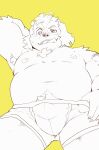2024 absurd_res anthro armpit_hair belly body_hair bulge canid canine canis clothing domestic_dog heylaw21 hi_res hisaki_(live_a_hero) humanoid_hands kemono lifewonders live_a_hero live_birth male mammal moobs navel nipples overweight overweight_male simple_background solo tongue tongue_out underwear