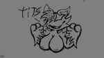 anthro breasts digital_media_(artwork) felid feline female fur hair hi_res hybrid hyena lunarzeclipse lunaz_(lunarzeclipse) mammal nipples nude simple_background solo tail text