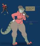 anthro big_butt breasts brown_hair butt clothed clothing dinosaur dromaeosaurid eyewear female glasses gun hair hi_res holding_object holding_weapon laser_pointer looking_at_viewer miss-jeanette_(photolol.03) photolol.03 ranged_weapon reptile scalie scout_(team_fortress_2) short_hair shotgun small_breasts solo team_fortress_2 theropod thick_thighs valve velociraptor weapon wide_hips wig