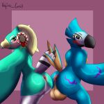 absurd_res amali_(tloz) anthro anus avian balls bodily_fluids breath_of_the_wild butt duo female genitals hi_res kass_(tloz) male male/female nintendo presenting presenting_hindquarters pussy rito sweat sweaty_balls sweaty_butt sweaty_genitalia the_legend_of_zelda vulpine_corvid