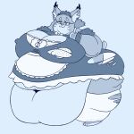 alternate_version_at_source anthro barely_mobile belly belly_on_ground big_belly big_breasts big_butt breasts butt chubby_cheeks cleavage clothed clothing deep_navel double_chin erect_nipples fat_arms fatio_catio felid feline female halloween hi_res holidays huge_belly huge_breasts huge_butt hyper hyper_belly hyper_breasts ill_fitting_clothing legwear lynn_(fatio_catio) lynx maid_apron maid_headdress maid_uniform mammal morbidly_obese morbidly_obese_female navel nipple_outline nipples obese obese_female overweight overweight_female panties solo thigh_highs torn_clothing underwear uniform weight_gain