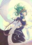 1girl artist_name back_cutout braid byleth_(female)_(fire_emblem) byleth_(fire_emblem) closed_eyes clothing_cutout dragon_girl dragon_wings dress fire_emblem fire_emblem:_three_houses floating_hair green_hair highres long_hair mixed-language_commentary pointy_ears solo twin_braids wings yanyan46e20 