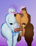 absurd_res animal_genitalia anthro balls bear big_breasts big_butt big_penis black_nipples blue_balls blue_body blue_eyes blue_fur blue_penis bodily_fluids breasts brown_balls brown_body brown_fur brown_nipples butt cum cum_on_face duo facial_piercing fur genital_fluids genitals hair hi_res huge_breasts intersex intersex/intersex intersex_penetrated intersex_penetrating intersex_penetrating_intersex knot makeup mammal mascara mutual_sheath_penetration nipples nose_piercing overweight overweight_intersex penetration penis piercing pink_hair purple_eyes purple_hair seriftarkus sex sheath sheath_penetration sheath_play thick_thighs tongue tongue_out vein veiny_penis