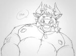 2020 anthro areola belly biceps big_muscles biped bovid bovine cattle clothed clothing facial_piercing flower flower_in_mouth front_view fur hair horn looking_at_viewer looking_down looking_down_at_viewer male mammal monochrome musclegut muscular muscular_anthro muscular_male nipples nose_piercing nose_ring pecs piercing plant ring_piercing rodeo_(skaifox) rose_(flower) rose_in_mouth skaifox sketch solo tattoo topless