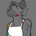 anthro blue_paint canid canine clothed clothing digital_media_(artwork) green_paint hyena low_res male mammal orange_paint paint paint_on_clothing paint_on_face paint_on_self presto_agitato purple_paint red_paint solo yellow_paint