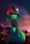 absurd_res anthro clothing cute_expression disney female headgear headwear hi_res loch_ness_monster looking_at_viewer muffinlicious nessie_(disney) scarf shy smile solo staring_into_eyes sunset the_ballad_of_nessie wholesome
