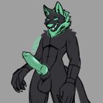 animal_genitalia animal_penis anthro balls biceps black_body black_tail canid canine canine_genitalia canine_penis canis cerberus_(fortnite) epic_games erection fortnite fur genitals glowing glowing_body green_body green_fur grey_body knot low_res male mammal multicolored_body muscular natuss nude open_mouth penile penis simple_background smile solo standing tail two_tone_body wolf